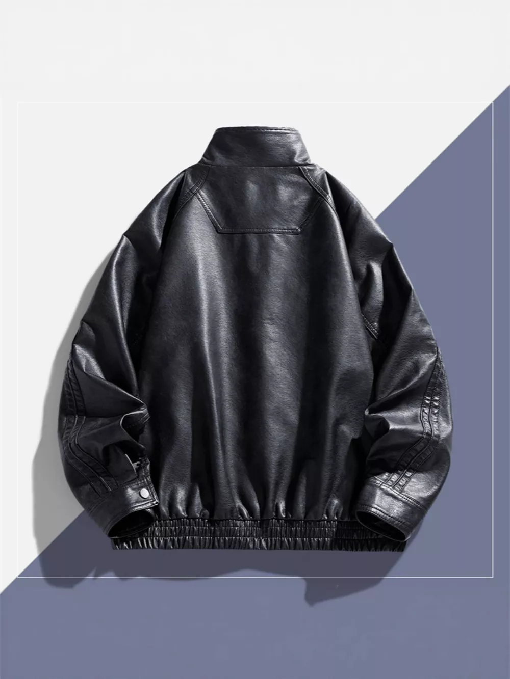 Men's Plus Size Vintage Style Faux Leather Moto Jacket, image 2