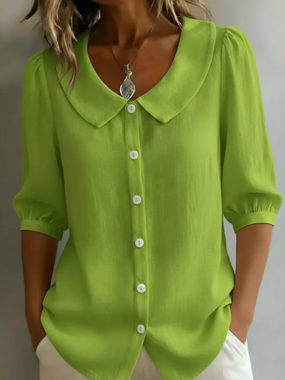 Full Size Peter Pan Collar Button Up Shirt Plus Size, image 13