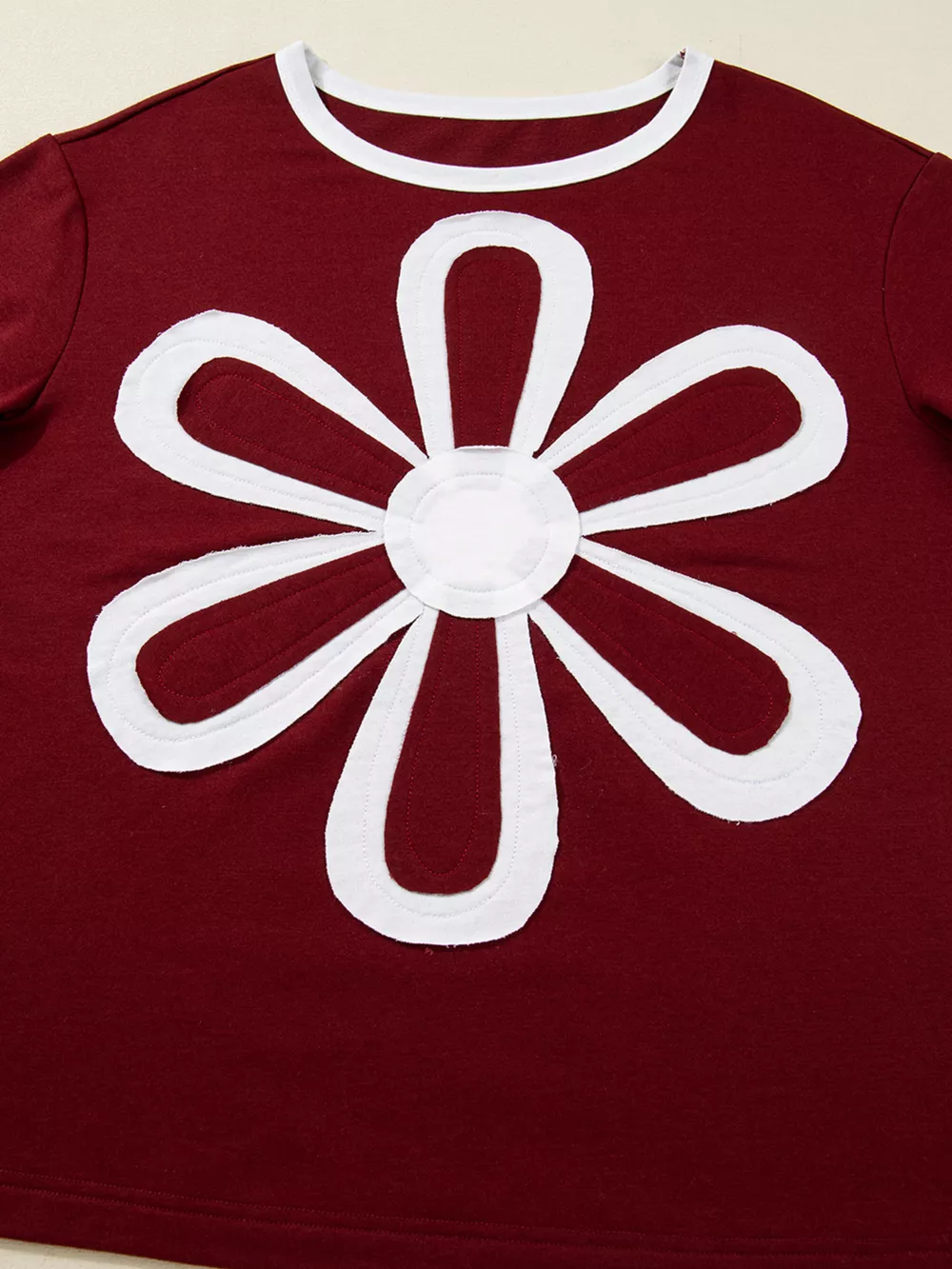 Flower Patched Round Neck Long Sleeve Top, image 4