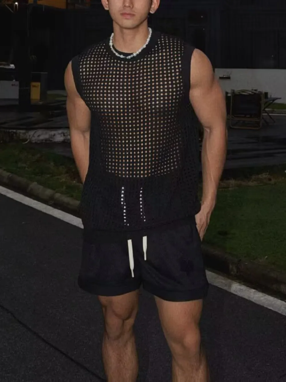 Men's Full Size Hollow Out Round Neck Tank Plus Size, image 2