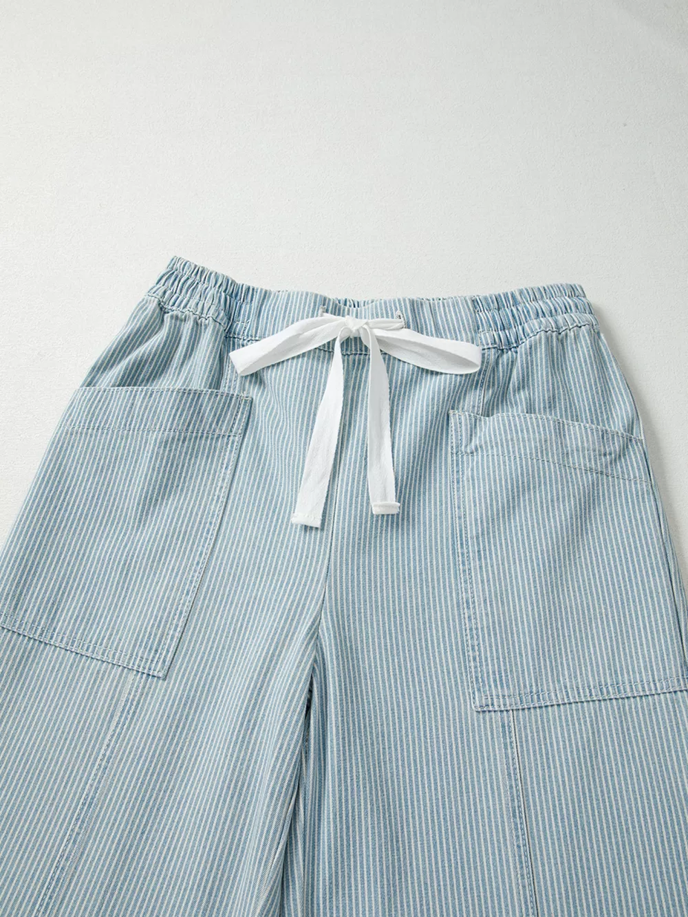 Stripe Mid Rise Drawstring Waist Jeans, image 3