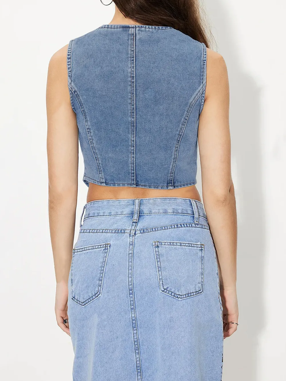 Button-Up Sleeveless Denim Vest, image 2
