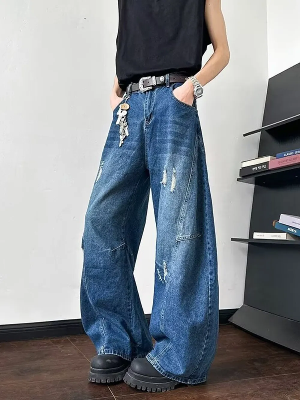 Men's Full Size Distressed Wide Leg Jeans Plus Size, image 2
