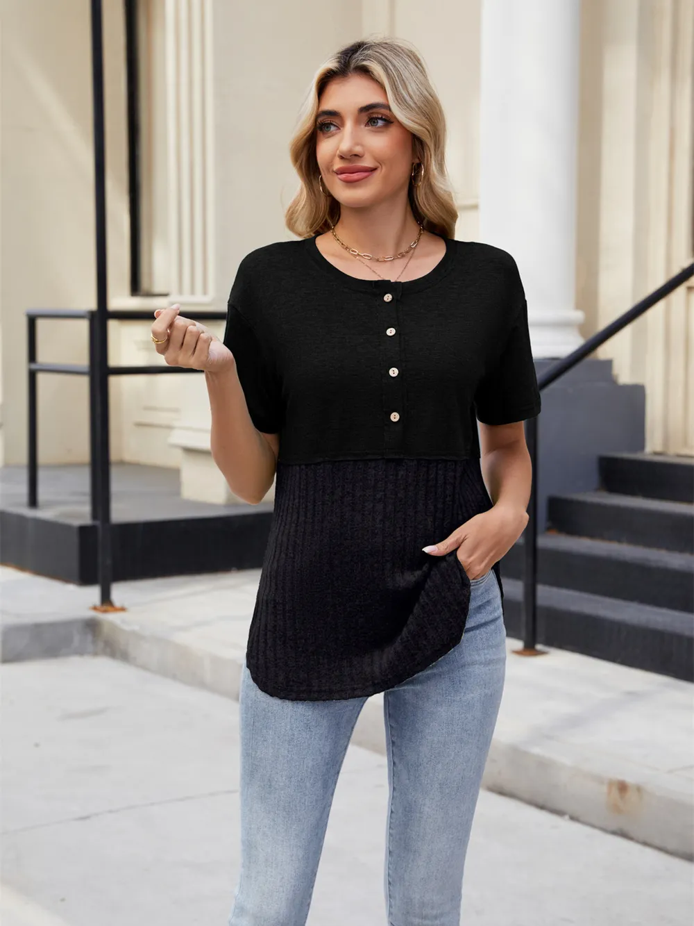 Two-Tone Short Sleeve Top, image 17