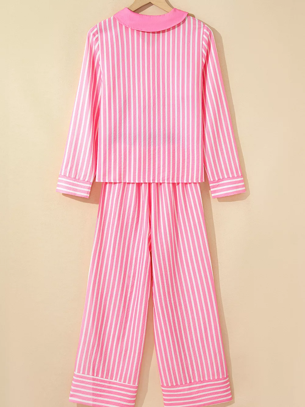 Stripe Buttoned Front Long Sleeve Top and Pants 2 Piece Sleepwear, image 4