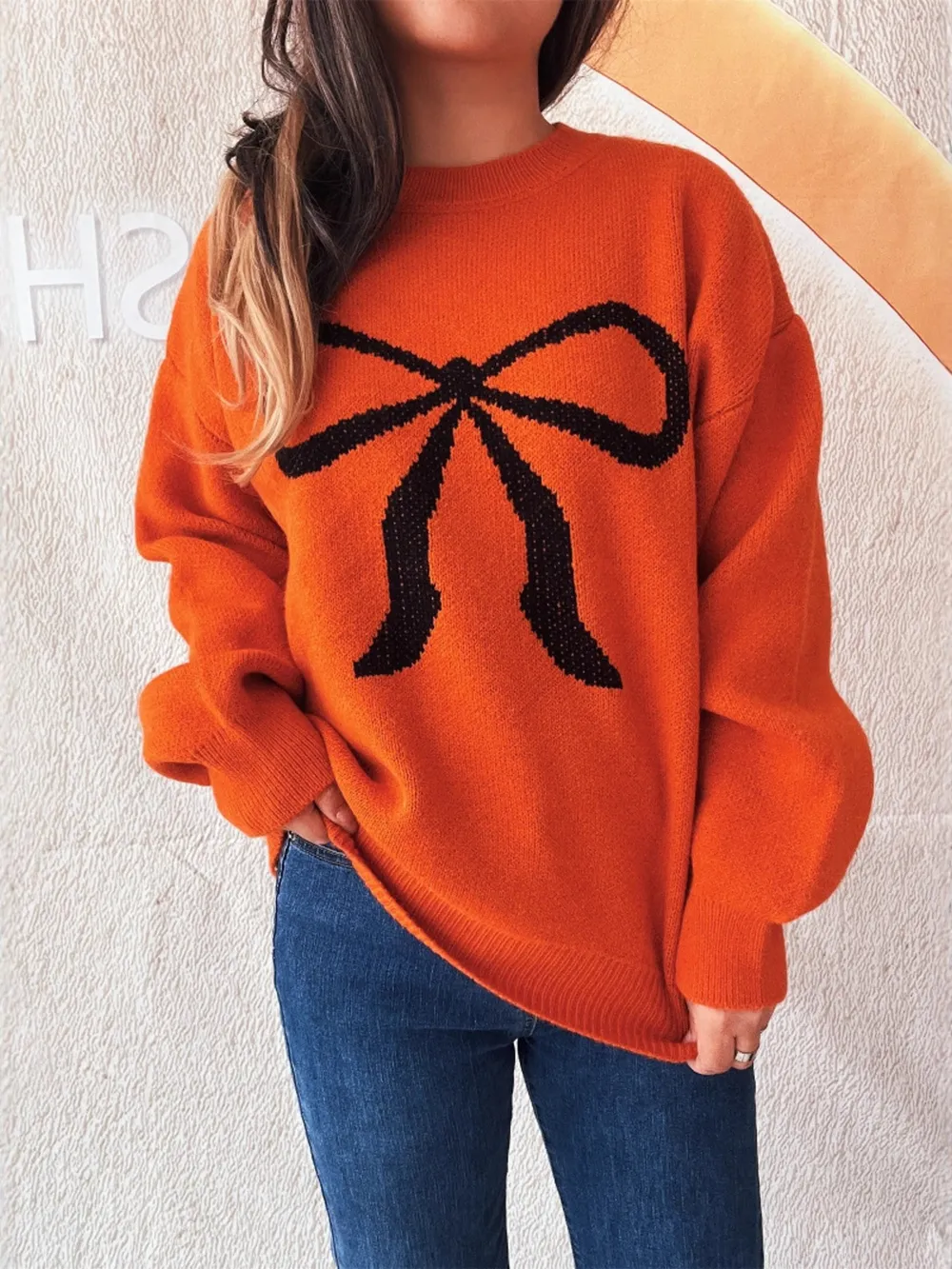 Bow Pattern Casual Long Sleeve Sweater, image 16