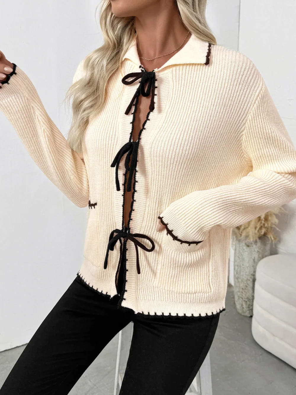 Tie Front Long Sleeve Cardigan, image 6