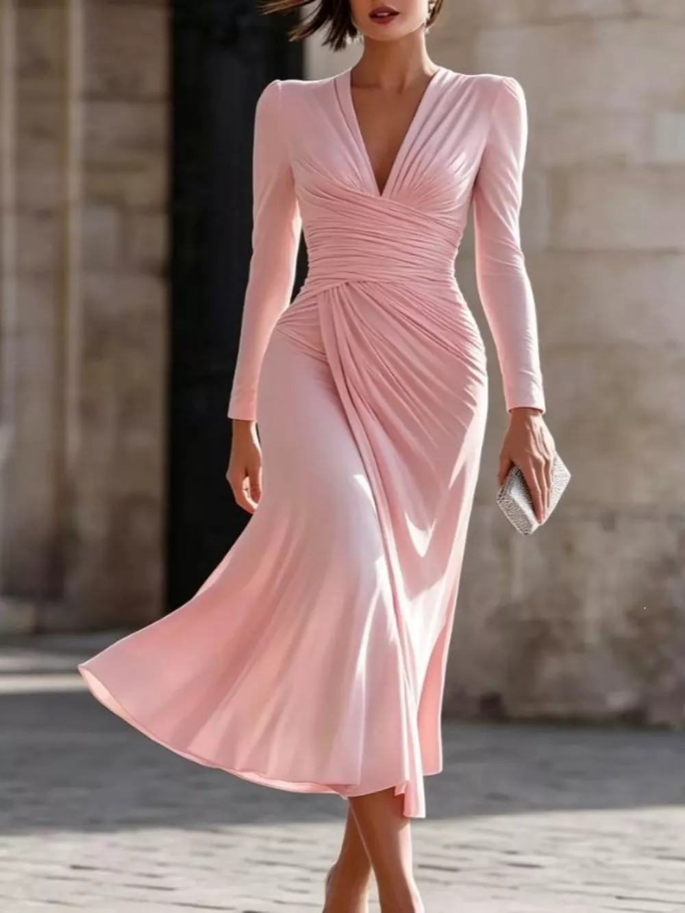 Full Size Ruched Long Sleeve Midi Dress Plus Size, image 7