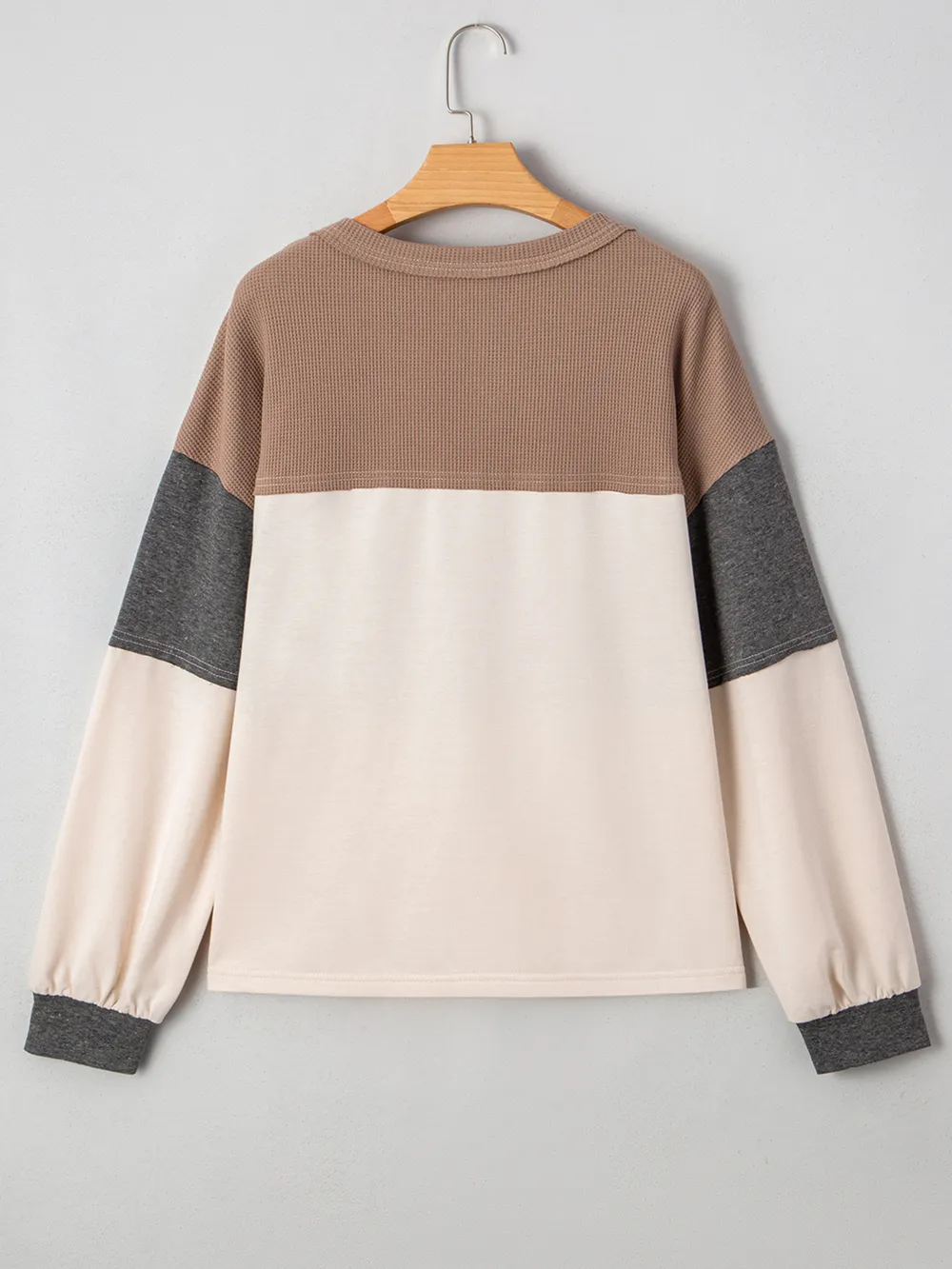 Color Block Waffled Loose Henley Top, image 2