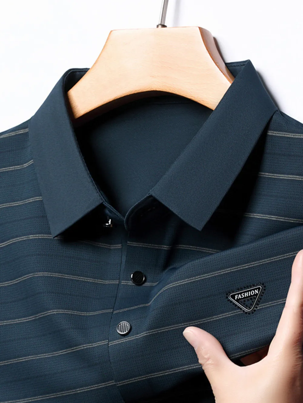 Men's Plus Size Classic Striped Golf Polo Shirt, image 4