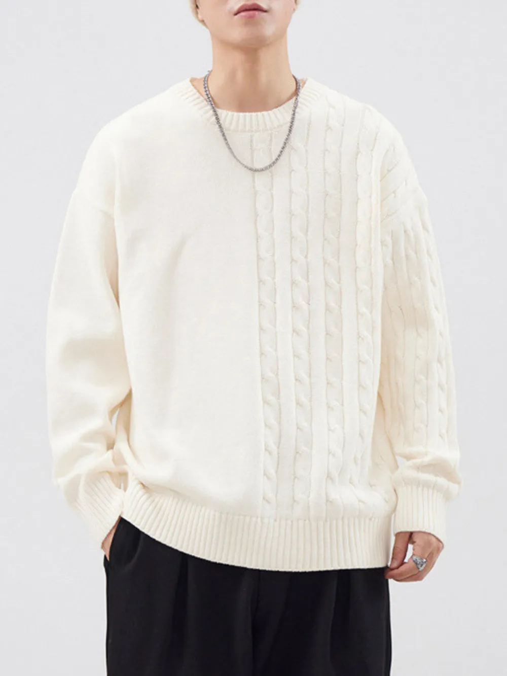 Men's Full Size Cable Knit Long Sleeve Sweater Plus Size, image 5