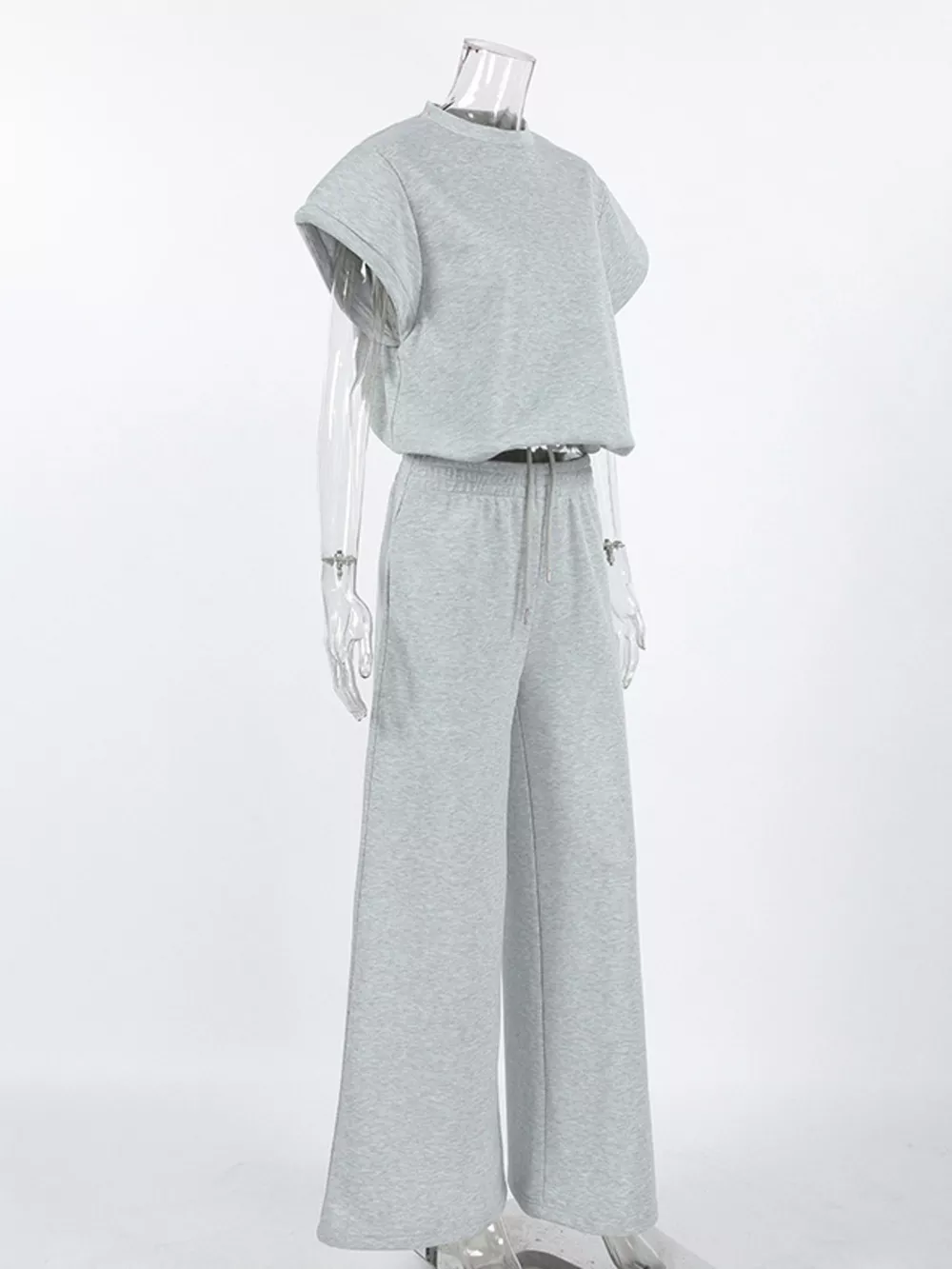 Round Neck Top and Wide Leg Pants Set, image 3
