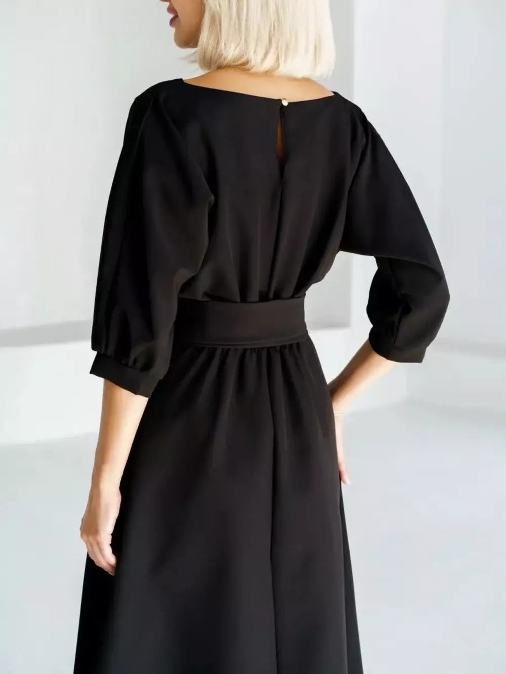 Elegant Belted Waist Midi Dress, image 6