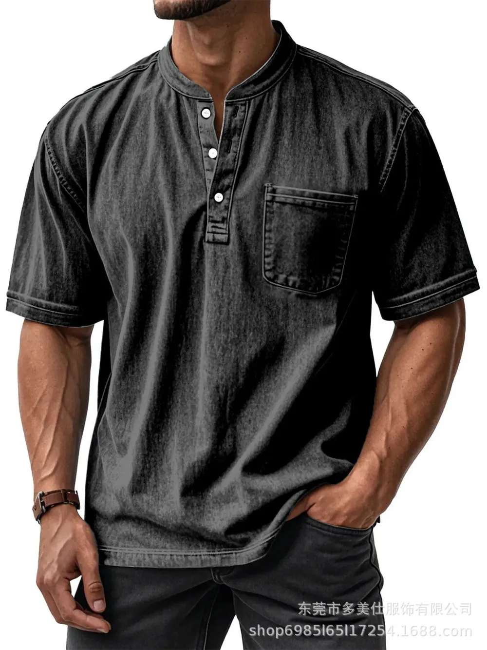 Men's Full Size Button Detail Short Sleeve Top Plus Size, image 3