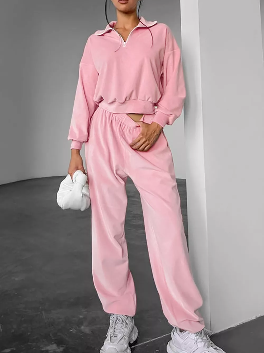 Quarter Zip Long Sleeve Top and Pants Set, image 3