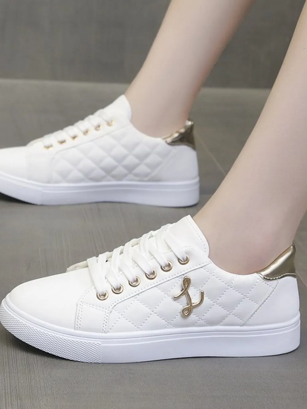 Quilted Platform Sneakers with Metallic Gold Accents, image 9
