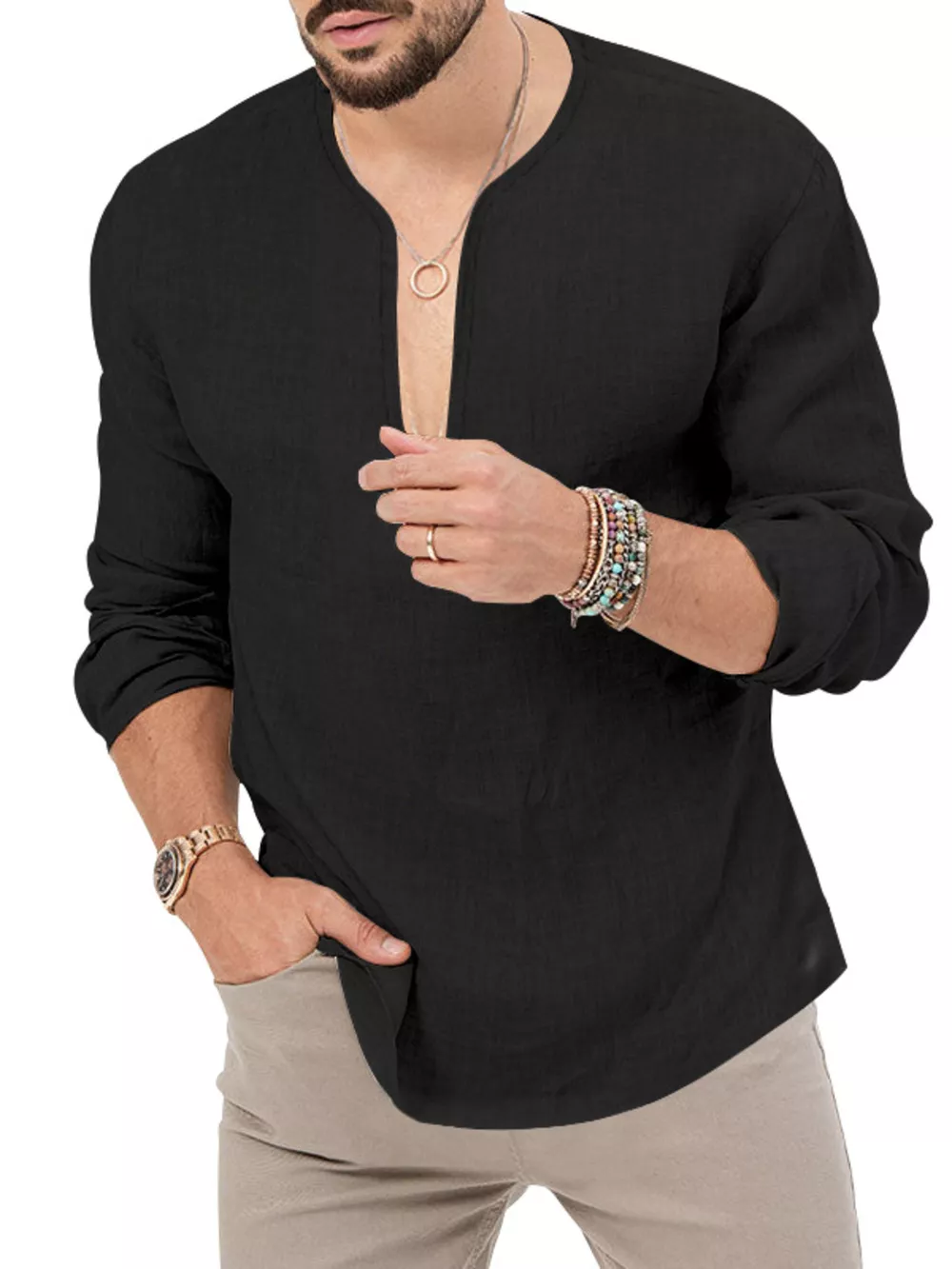 Men's Full Size Slim Fit Long Sleeve Blouse Plus Size, image 7