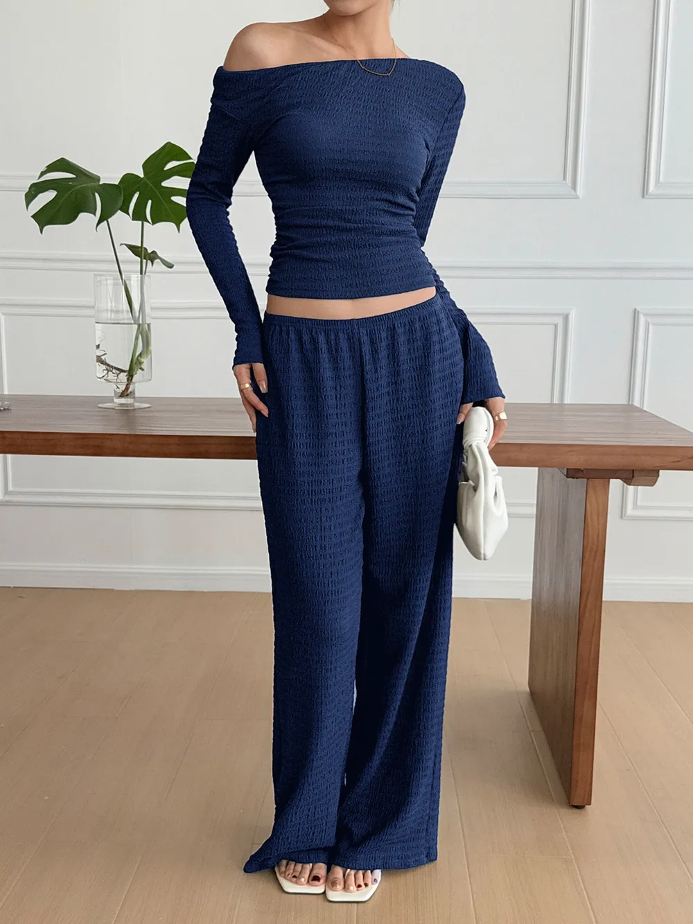 One Shoulder Long Sleeve Top and Pants Set, image 10