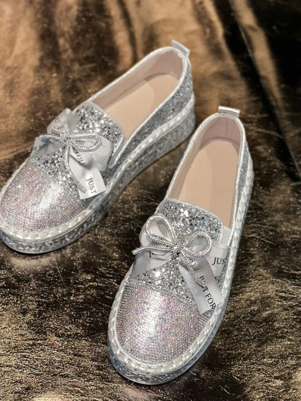 Rhinestone Bow Round Toe Slip-Ons, image 2
