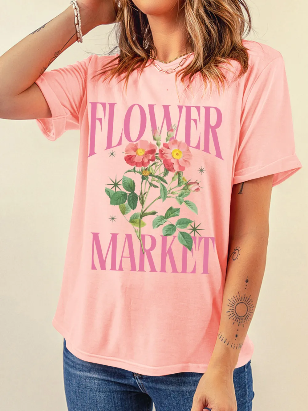 FLOWER MARKET Graphic Crewneck T Shirt, image 3