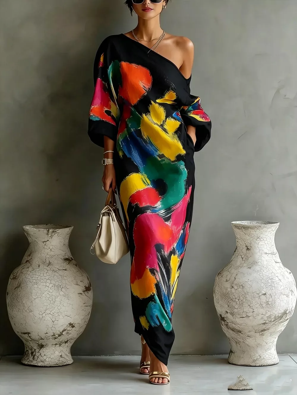 Full Size One-Shoulder Abstract Print Loose Fit Maxi Dress Plus Size, image 8