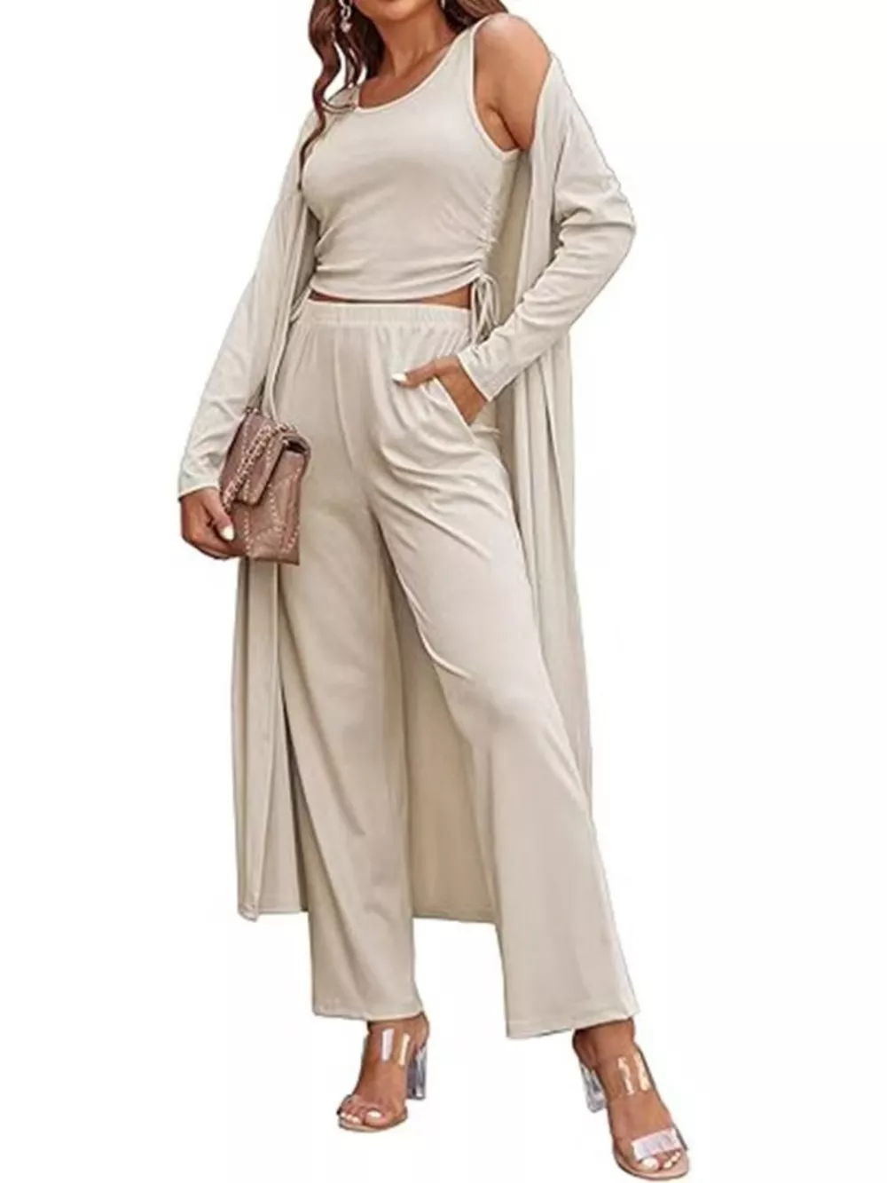 Round Neck Tank & Cardigan & Pants Set, image 13