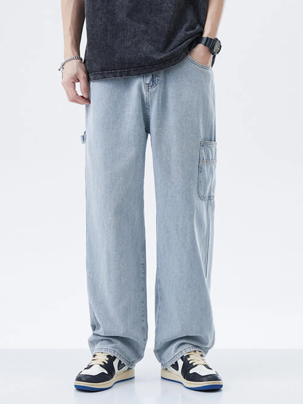 Men's Full Size Washed Wide Leg Jeans Plus Size