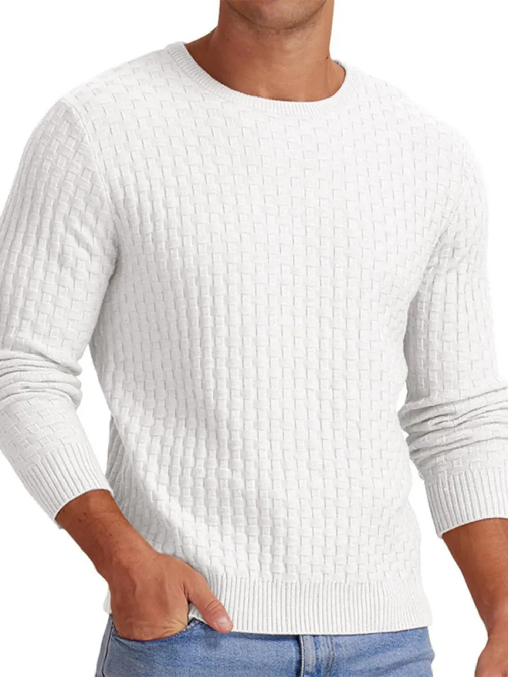 Men's Full Size Ribbed Hem Round Neck Sweater Plus Size, image 3