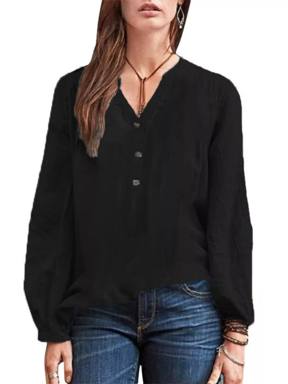 Full Size Notched Long Sleeve Blouse Plus Size, image 10