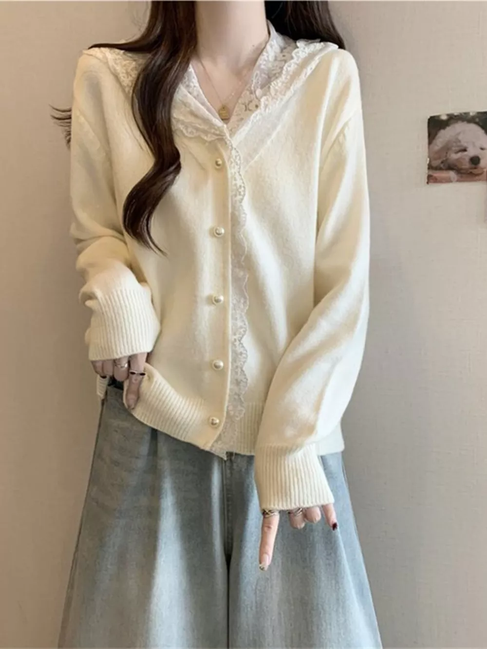 Lace Trim Hooded Cardigan, image 4
