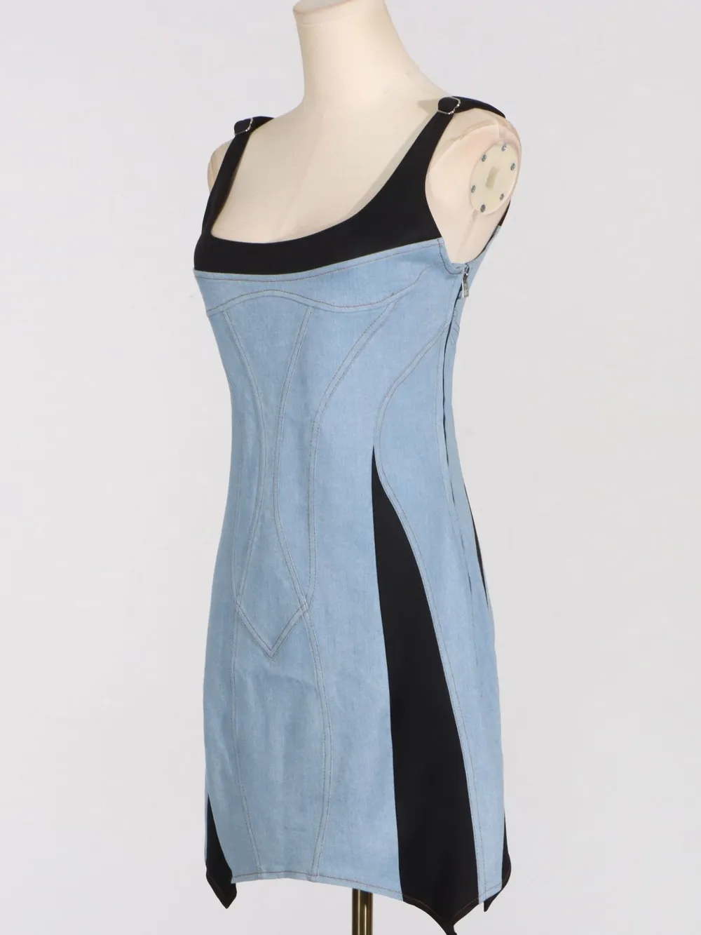 Contrast Adjustable Strap Denim Dress, image 5
