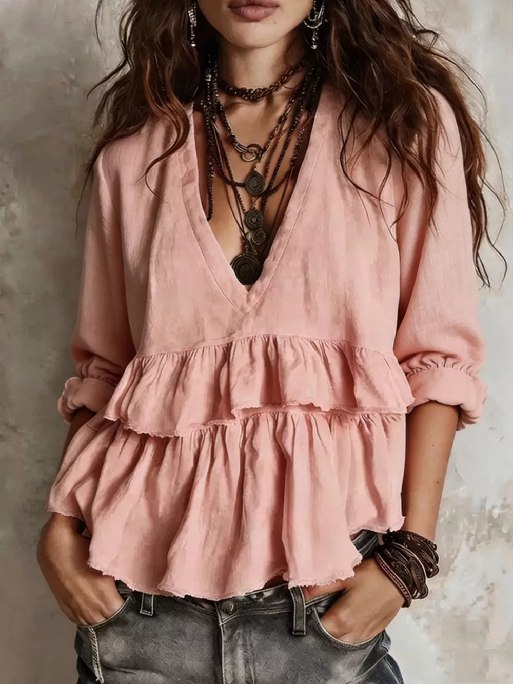 Full Size Ruffled Hem V-Neck Blouse Plus Size, image 9
