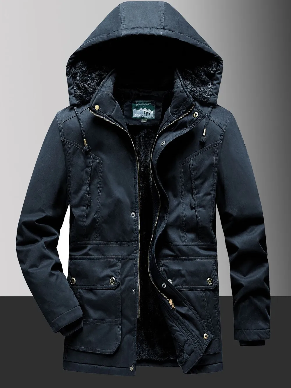 Men's Plus Size Fleece Lined Hooded Winter Coat
