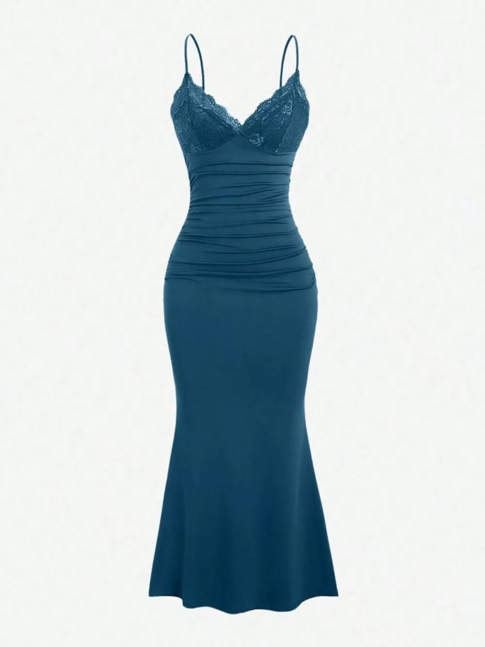 Lace Trim Ruched Mermaid Dress, image 4