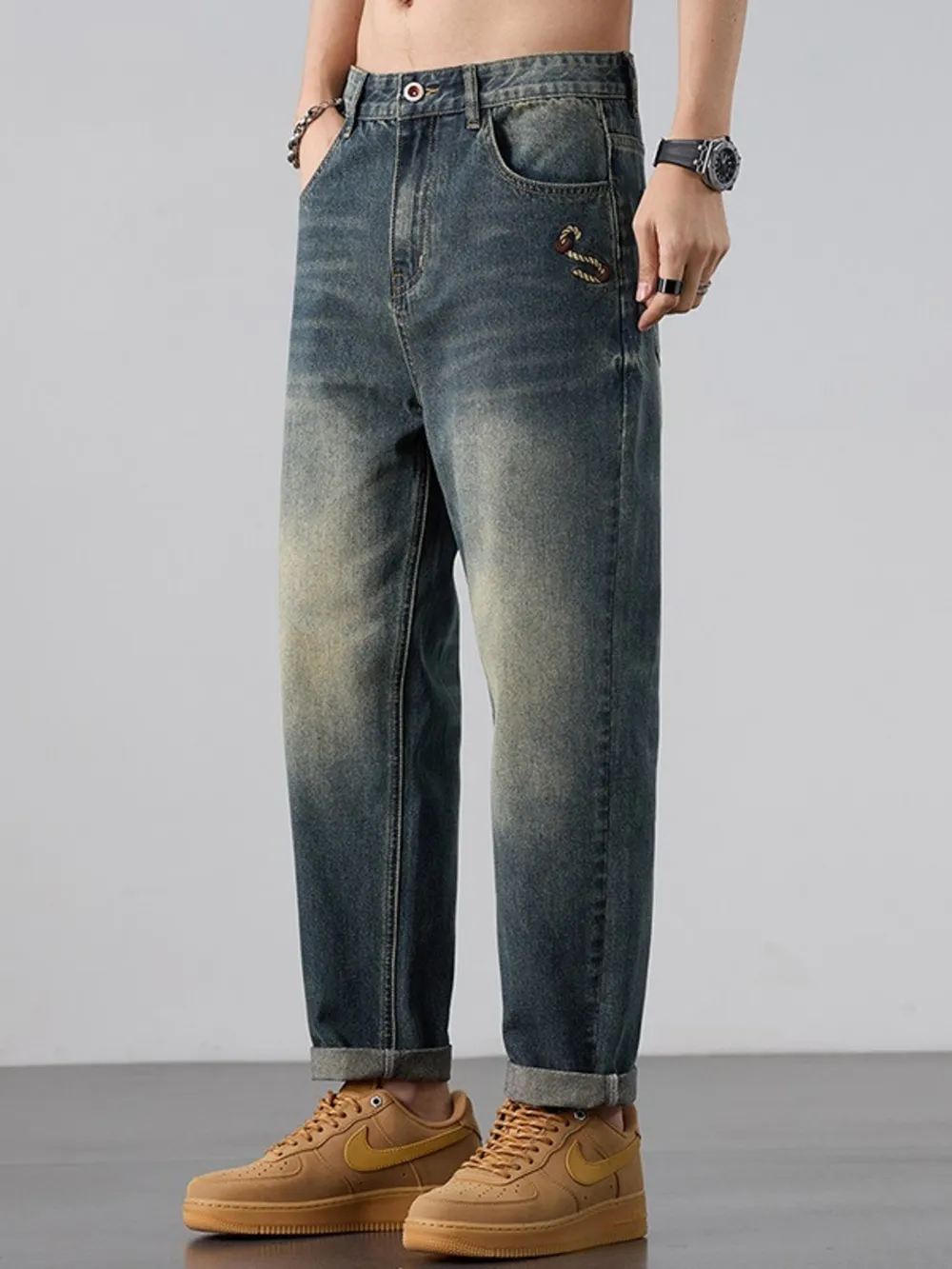 Men's Wash Straight Leg Jeans