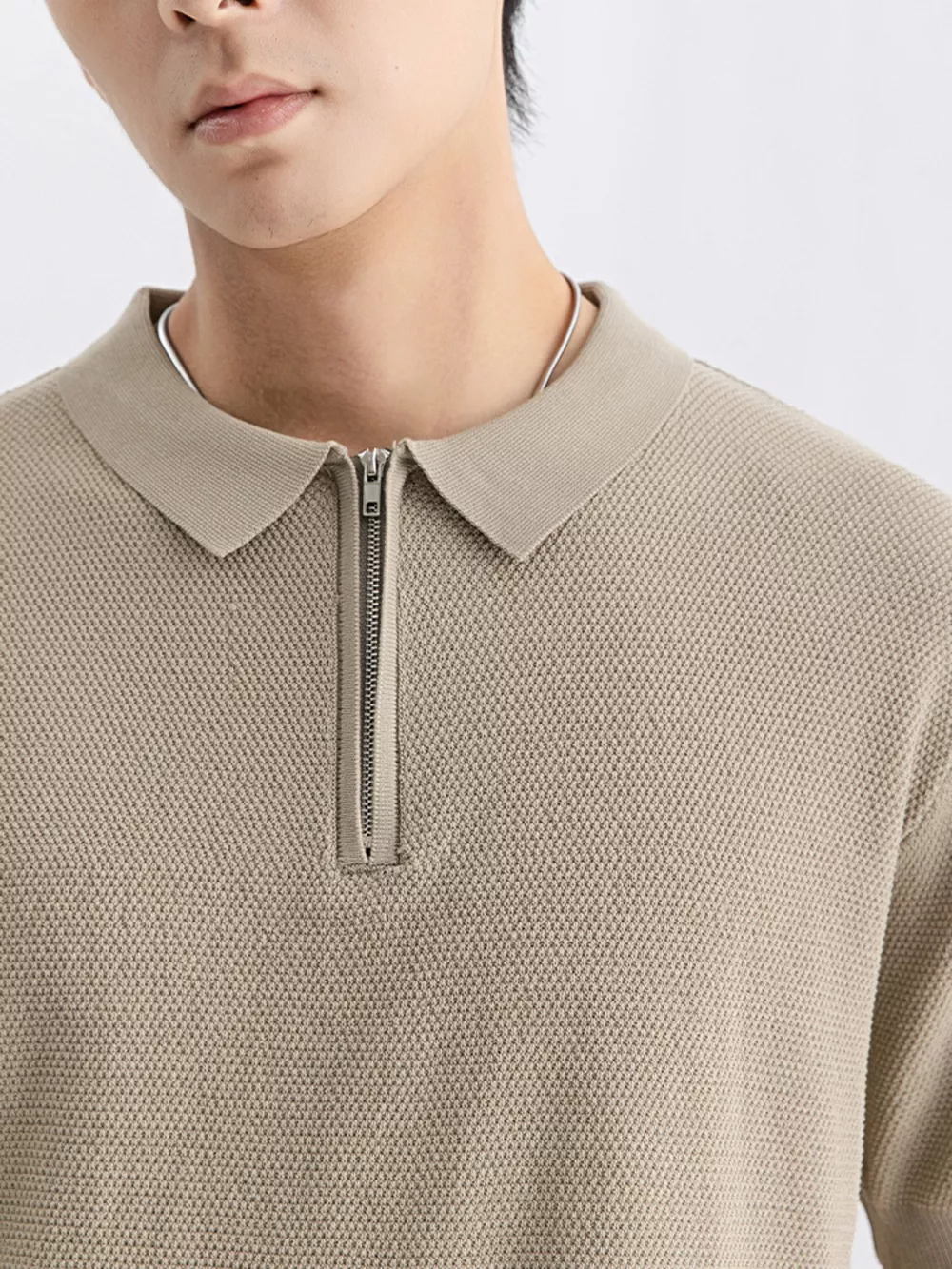 Men's Plus Size Textured Knit Zip-Up Polo, image 2