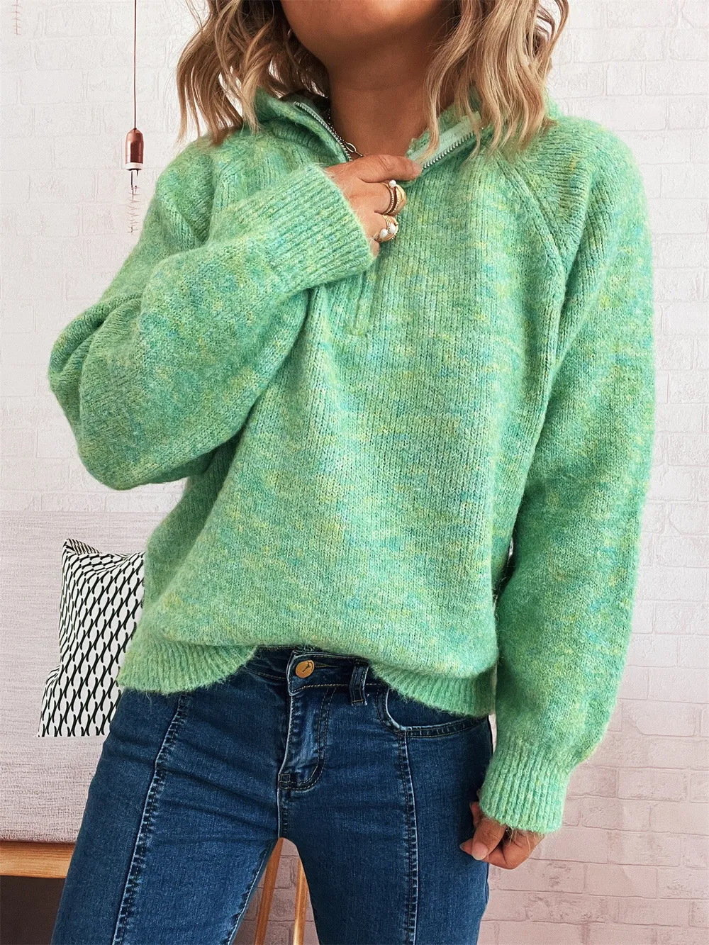 Quarter Zip Ribbed Hem Sweater, image 21