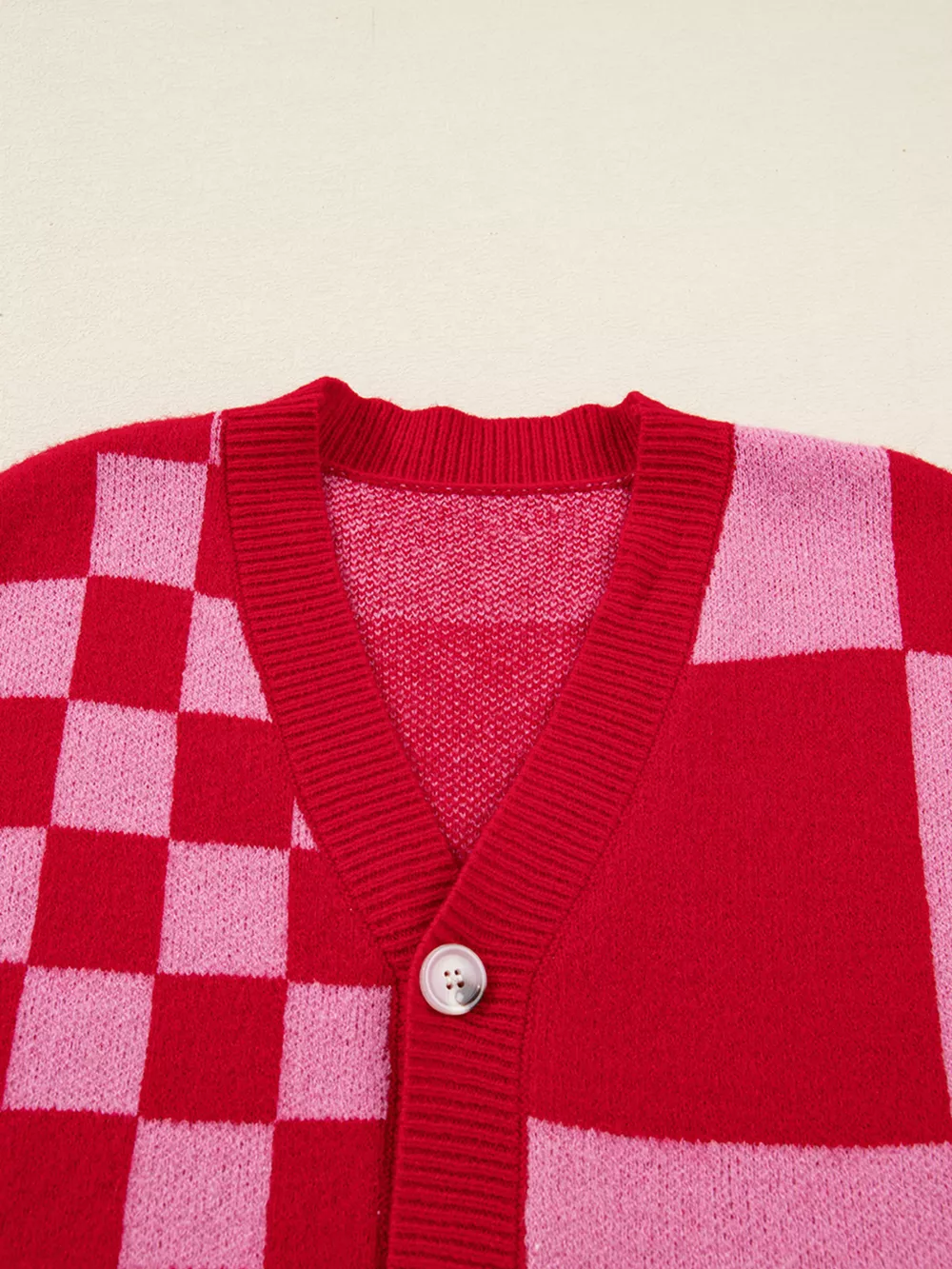 Checkerboard Knit Button-Down Cardigan, image 4