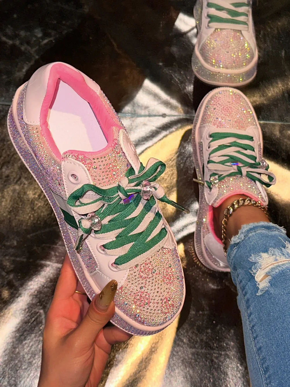 Rhinestone Round Toe Sneakers, image 7