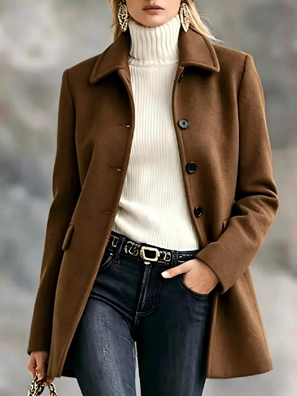 Button Up Collared Neck Coat, image 9