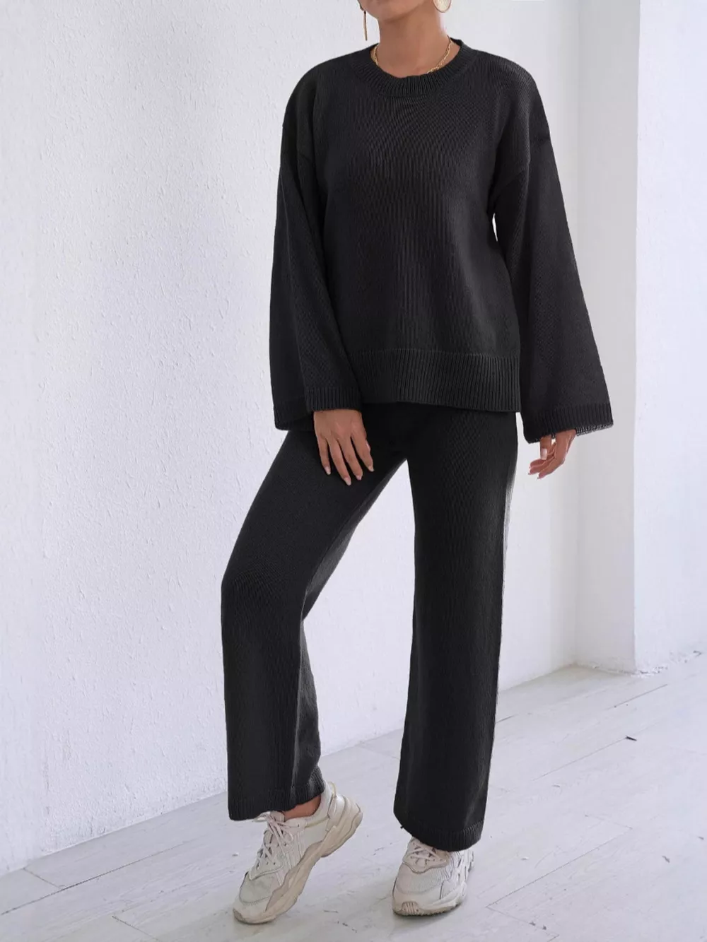 Dropped Shoulder Top and Pants Sweater Set, image 9