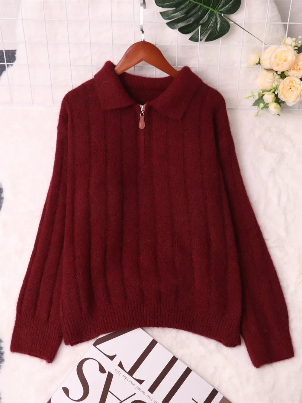 Ribbed Hem Quarter Zip Sweater, image 15