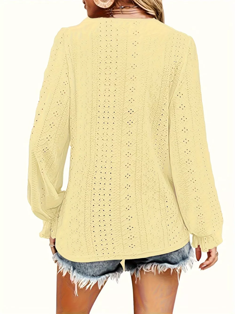 Plus Size Eyelet V-Neck Flounce Sleeve Blouse, image 23