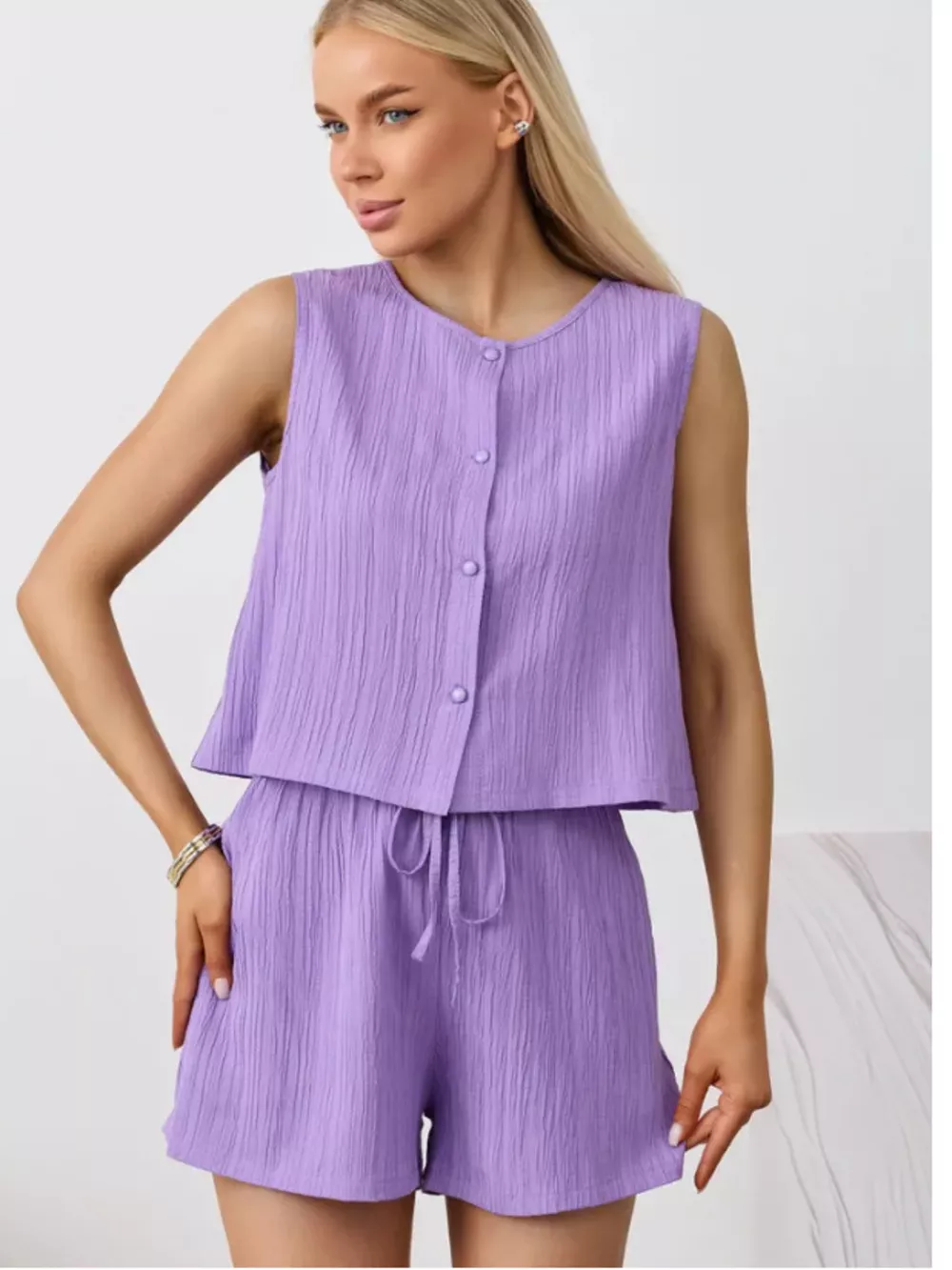 Textured Round Neck Tank and Shorts Set, image 33