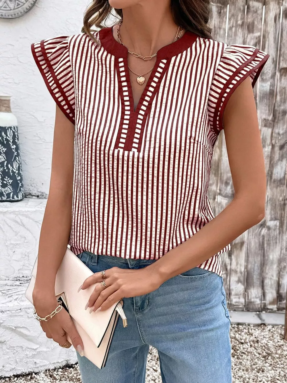 Striped Ruffle Sleeve Blouse, image 11