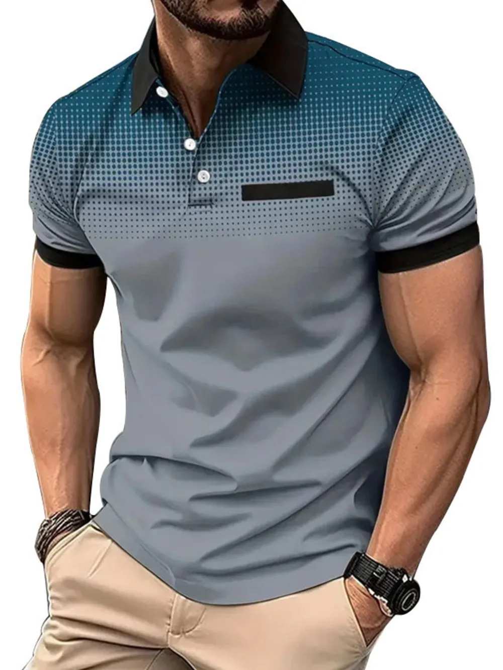 Men's Full Size Button Detail Short Sleeve Polo Plus Size