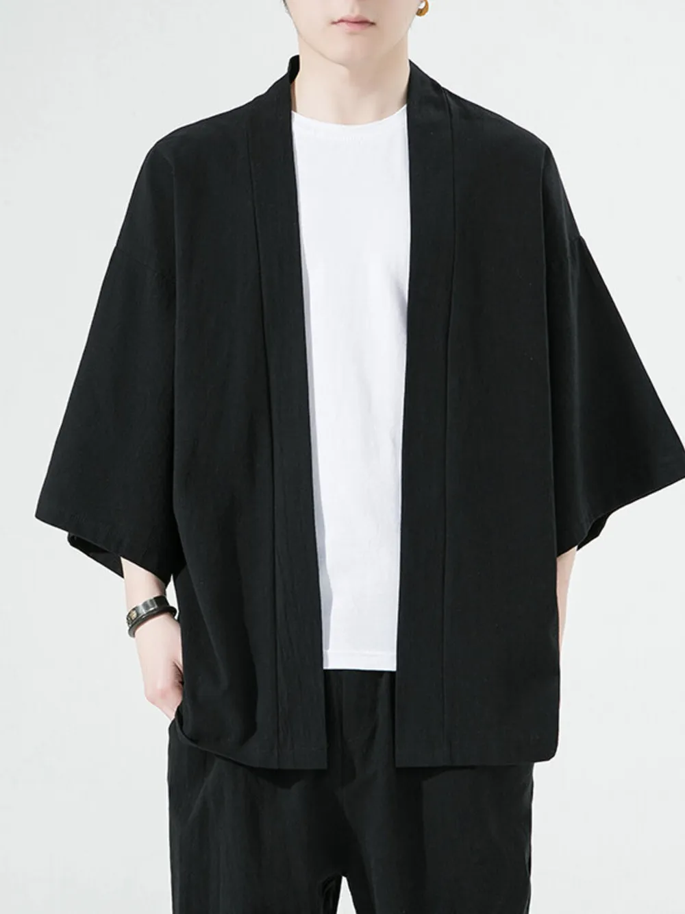 Men's Plus Size Open Front 3/4 Sleeve Cover Up, image 4