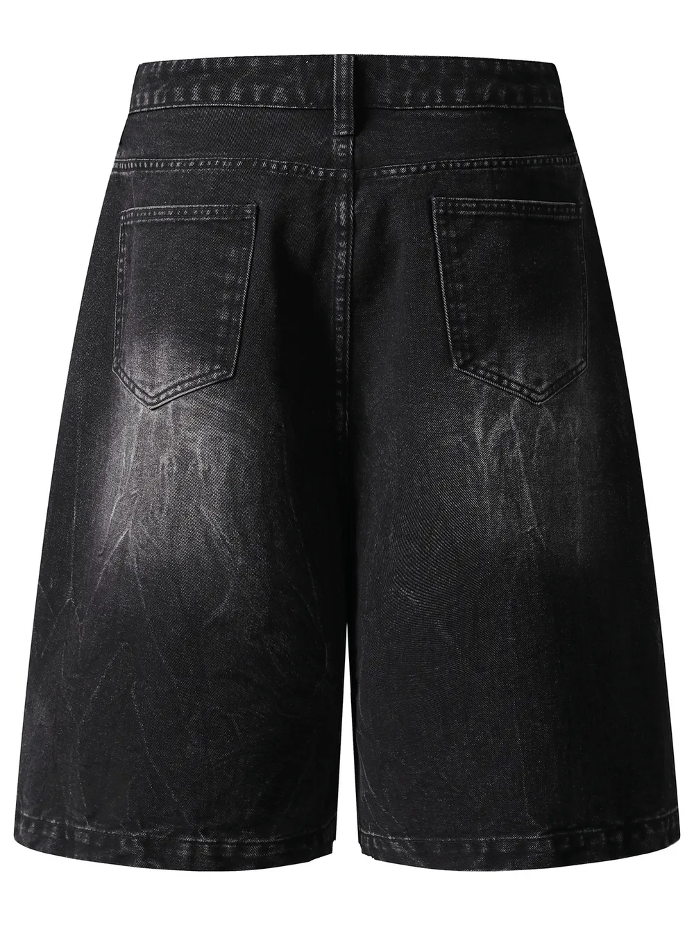 Men's Distressed Denim Shorts with Plaid Patches, image 3