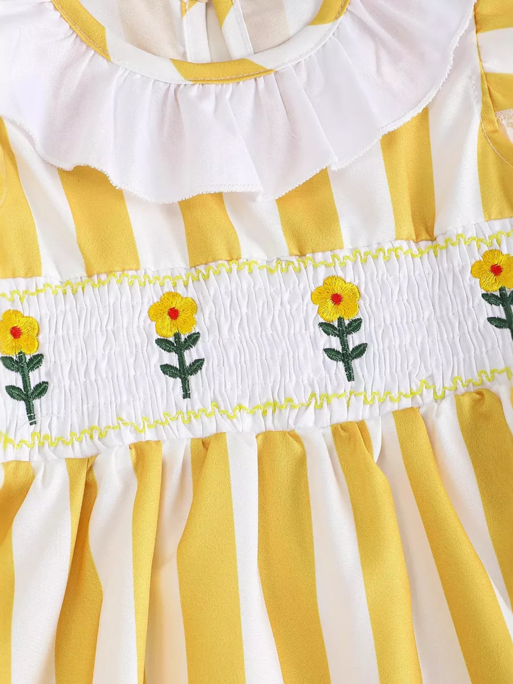 Children's Gingham Ruffle Dress with Floral Appliques, image 4
