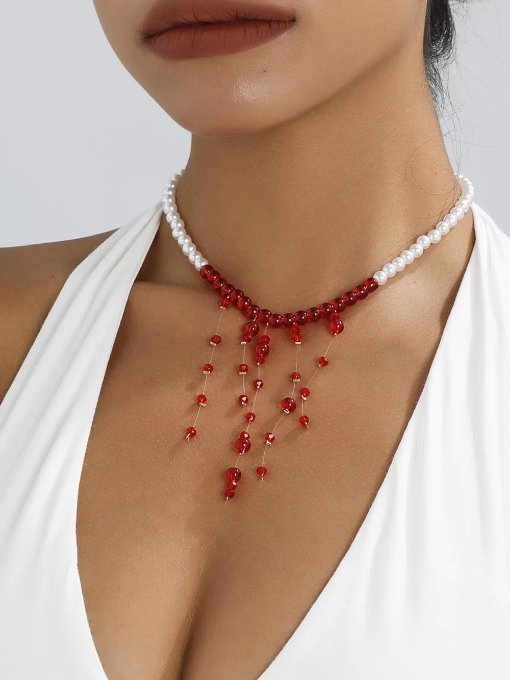 Pearl Beaded Dangle Necklace, image 4
